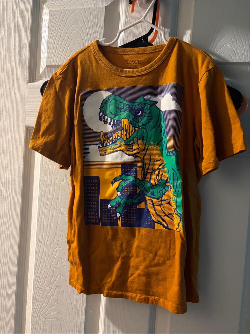 The Children's Place Mustard Short-Sleeve Tee with Green Dino Graphic